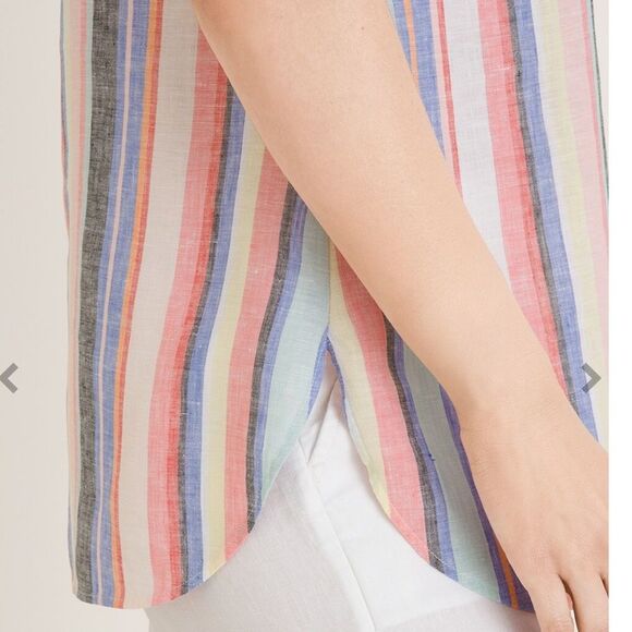 Chico's Women No-Iron FreshChic 100% Linen Striped rainbow colorful Tunic 12/14P - Picture 4 of 11